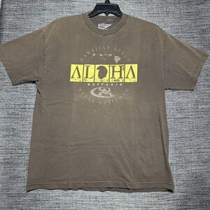 Hawaiian Style T Shirt Men's XL Brown Short Sleeve Aloha Nuff Said